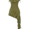 Marcia Olive Ruffle Mini Dress