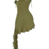 Marcia Olive Ruffle Mini Dress