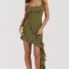 Marcia Olive Ruffle Mini Dress