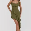 Marcia Olive Ruffle Mini Dress