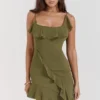 Marcia Olive Ruffle Mini Dress