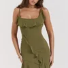 Marcia Olive Ruffle Mini Dress