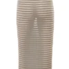 Margo Grey Velour Sheer Striped Midi Skirt