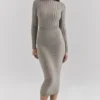 Margo Grey Velour Sheer Striped Midi Skirt