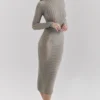 Margo Grey Velour Sheer Striped Midi Skirt