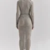 Margo Grey Velour Sheer Striped Midi Skirt