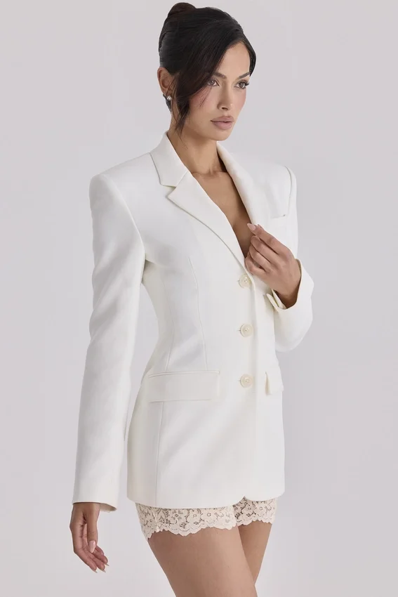 Luella vintage ivory crepe hourglass blazer jacket