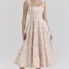 Mariabella Cream Floral Print Cotton Midi Sun Dress