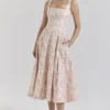 Mariabella Cream Floral Print Cotton Midi Sun Dress