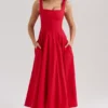 Mariabella Red Stretch Cotton Midi Sundress
