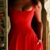 Mariabella Red Stretch Cotton Midi Sundress