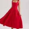 Mariabella Red Stretch Cotton Midi Sundress