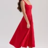 Mariabella Red Stretch Cotton Midi Sundress