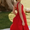 Mariabella Red Stretch Cotton Midi Sundress