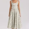 Mariabella Sage Floral Print Cotton Midi Dress