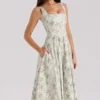Mariabella Sage Floral Print Cotton Midi Dress