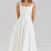 Mariabella White Stretch Cotton Midi Sundress