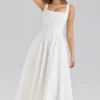 Mariabella White Stretch Cotton Midi Sundress