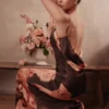 Mariamma Dark Brown Floral Printed Satin Maxi Dress