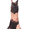 Mariamma Dark Brown Floral Printed Satin Maxi Dress