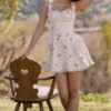 Marianella Cream Rose Print Stretch Cotton Mini Dress