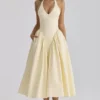 Marilyn Lemon Cotton Halter Neck Midi Sundress