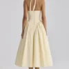 Marilyn Lemon Cotton Halter Neck Midi Sundress