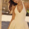 Marilyn Lemon Cotton Halter Neck Midi Sundress