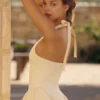 Marilyn Lemon Cotton Halter Neck Midi Sundress