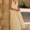 Marilyn Lemon Cotton Halter Neck Midi Sundress