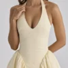 Marilyn Lemon Cotton Halter Neck Midi Sundress