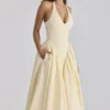 Marilyn Lemon Cotton Halter Neck Midi Sundress