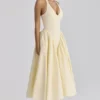 Marilyn Lemon Cotton Halter Neck Midi Sundress