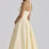 Marilyn Lemon Cotton Halter Neck Midi Sundress