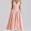 Marilyn Peach Cotton Halter Neck Midi Sundress