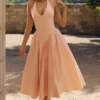 Marilyn Peach Cotton Halter Neck Midi Sundress