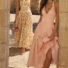Marilyn Peach Cotton Halter Neck Midi Sundress