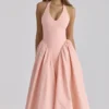 Marilyn Peach Cotton Halter Neck Midi Sundress
