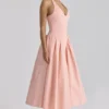 Marilyn Peach Cotton Halter Neck Midi Sundress