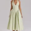 Marilyn Pistachio Cotton Halter Midi Sundress