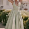 Marilyn Pistachio Cotton Halter Midi Sundress