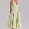 Marilyn Pistachio Cotton Halter Midi Sundress
