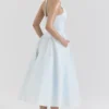 Marilyn Soft Blue Cotton Twill Halter Midi Sundress