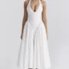 Marilyn White Cotton Halter Midi Sundress