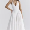 Marilyn White Cotton Halter Midi Sundress