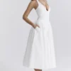 Marilyn White Cotton Halter Midi Sundress