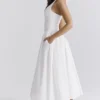 Marilyn White Cotton Halter Midi Sundress