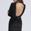 Mariska Black Satin Long Sleeve Backless Mini Dress