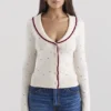 Marla Ivory Cashmere Blend Trimmed Cardigan