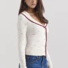 Marla Ivory Cashmere Blend Trimmed Cardigan